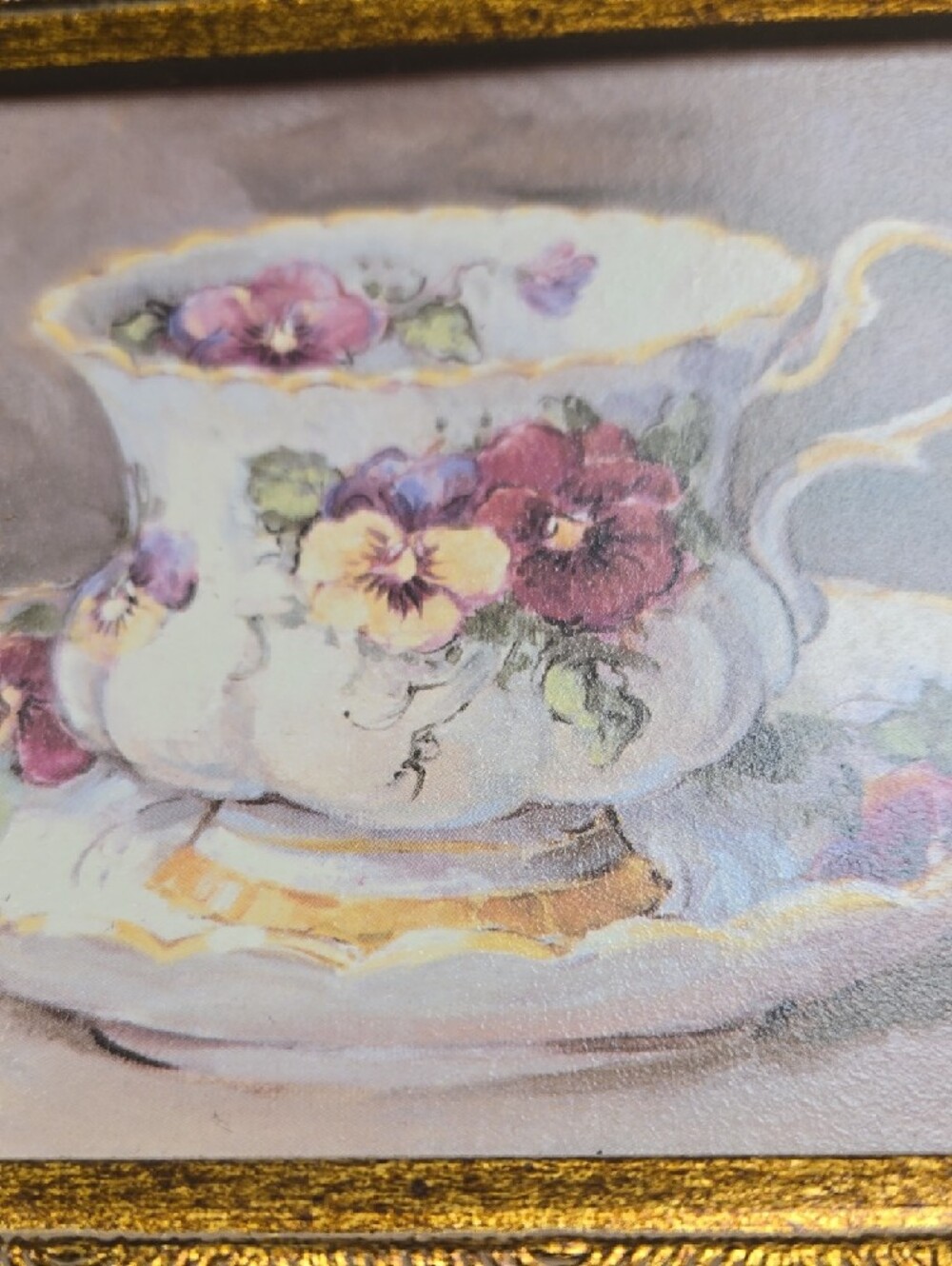 Framed Teacup Still Life Wall Art - Gold Frame, Floral Teacup - Picture 3 of 4
